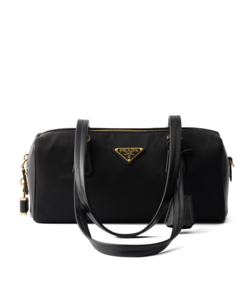 Prada Re-Nylon And Leather Medium Top-handle Bag With Padlock 1BB127 Black